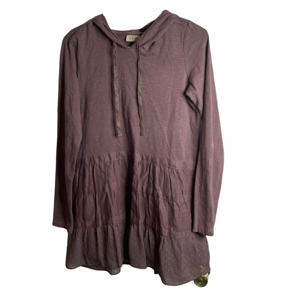 LOGO Lounge By Lori Goldstein XXS Ruffle Hem Hoodie Pullover Swiss Dot Maroon